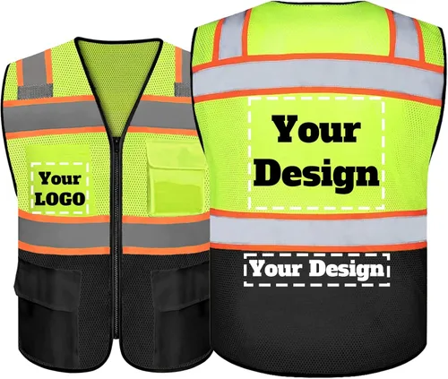 Chaleco de seguridad personalizable con logotipo con 5 bolsillos y cremallera reflectante de alta visibilidad clase 2 ropa de trabajo al aire libre