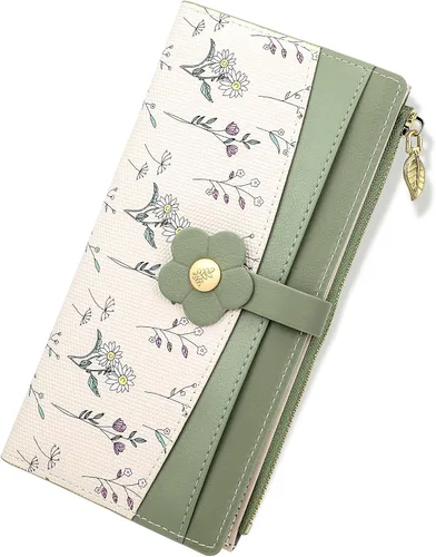 Miniatura 16 de Farcauo Billetera para mujer, billetera delgada para mujer, linda cartera delgada Kawaii con flores para mujer, tarjetero para mujer, Cartera