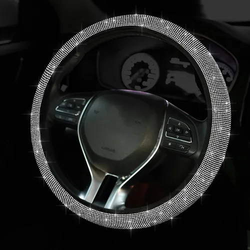 Miniatura 7 de Funda para volante de coche con diamantes de imitación, cubierta de volante de cristal de 15 pulgadas de ajuste universal para mujeres y niñas