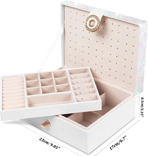 Miniatura 158 de Joyero de pendientes para mujeres y niñas, organizador de aretes de 5 capas, caja organizadora de joyas blanca con candado, collares y aretes