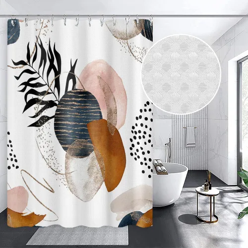 Miniatura 2 de Yeele Cortina de ducha bohemia de 71 x 71 pulgadas, cortinas de baño geométricas abstractas retro, arte estético, juegos de baño únicos