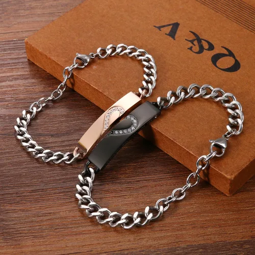 Miniatura 3 de Cupimatch - Juego de 2 pulseras para parejas de acero inoxidable, diseño de corazón