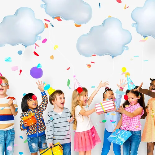 Miniatura 7 de Sumind 6 globos de papel de aluminio de nube blanca de 28 pulgadas, globos con forma de cielo azul, suministros de fiesta inflables reutilizables