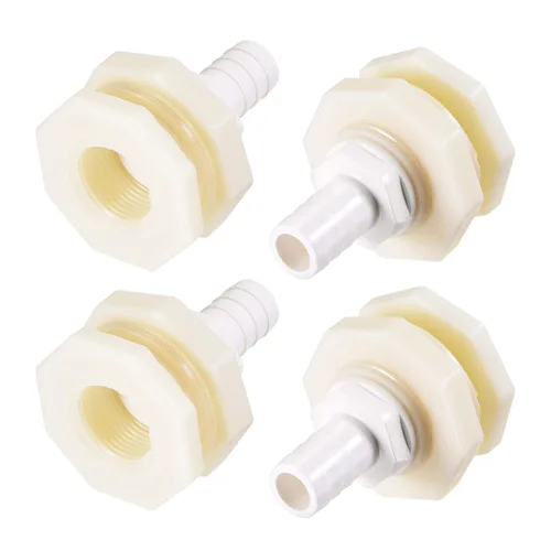 Miniatura 6 de uxcell Adaptador de montaje de mamparo 0.472 in púas x G1/2 hembra ABS blanco para acuarios, tanques de agua, tinas, piscinas, 4 piezas