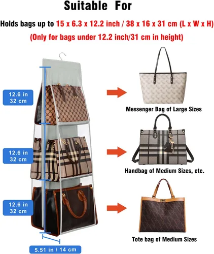 Miniatura 2 de Lirex Organizador colgante de bolso mediano y grande, 6 bolsillos, organizador plegable para colgar bolsos, tela Oxford, colgador de almacenamiento