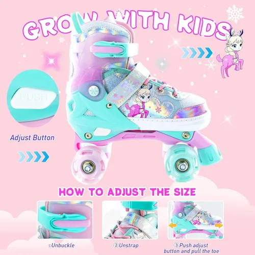 Miniatura 2 de Patines ajustables para niñas, todas las ruedas, zapatos de patinaje luminosos con luz para niños