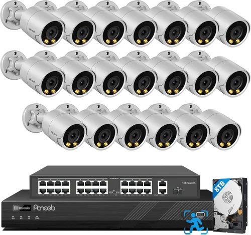 Miniatura 15 de Sistema de cámara de seguridad de 16 canales PANOOB 4K para uso comercial, NVR PoE 4K 16CH HDD 4TB, 16x cámaras IP al aire libre con cable 8MP