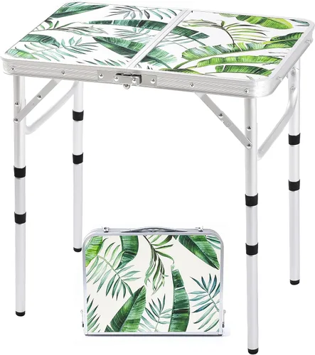 Miniatura 13 de Mesa de camping plegable Yriuat 2 pies mesa de picnic portátil de altura ajustable mesa pequeña de aluminio plegable ligera con asa de transporte