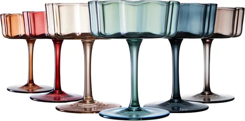 GUTE KHEN Flower - Cupés de cristal ondulado vintage para Martini, champán y cóctel, juego de 6 unidades, colores apagados, 7 onzas, copas de cóctel