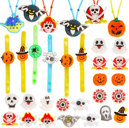 Miniatura 2 de SULOLI 32 piezas de collares con luz de Halloween para anillos, pulseras, juguetes, bolsas de fiesta de Halloween para niños y adultos, que brillan