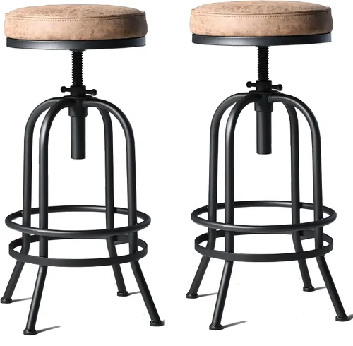 Miniatura 11 de Taburete de bar industrial, de 26 a 32 pulgadas, ajustable, giratorio, de piel sintética, taburete de bar con reposapiés, para cocina, comedor, pub