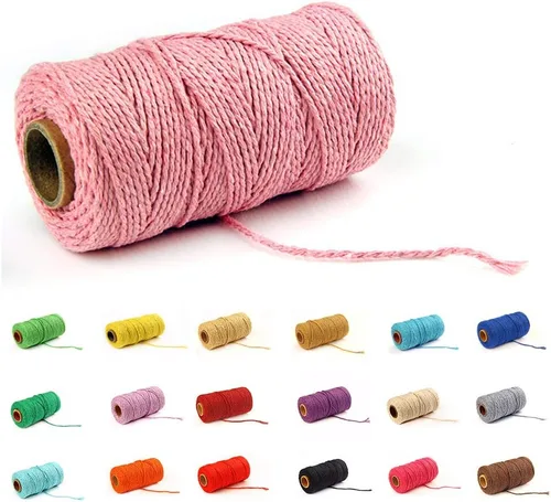 Miniatura 17 de Cordón de macramé de algodón 2 mm x 109 yardas, cuerda de algodón colorida para manualidades DIY, ganchos de plantas (Beige)