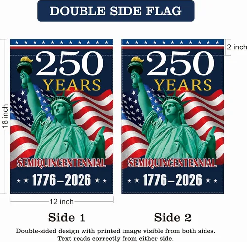 Miniatura 7 de Bandera de jardín de Estados Unidos del 250 aniversario, pancarta patriótica de doble cara para exteriores, decoración de bandera estadounidense