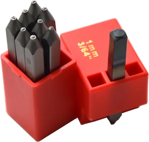 Miniatura 43 de Juego de 27 sellos de acero resistente con letras mayúsculas de 3/64" 1mm, kit de punzones de alfabeto para estampado a mano de caracteres, código