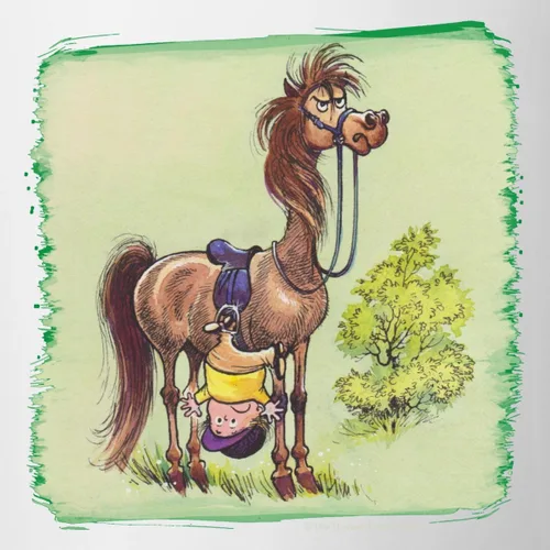 Miniatura 2 de Spreadshirt Thelwell Equestrian Hanging by Stirrup Fun Fail - Taza de dos tonos, talla única, blanco/azul cobalto Blanco/Negro/Azul cobalto
