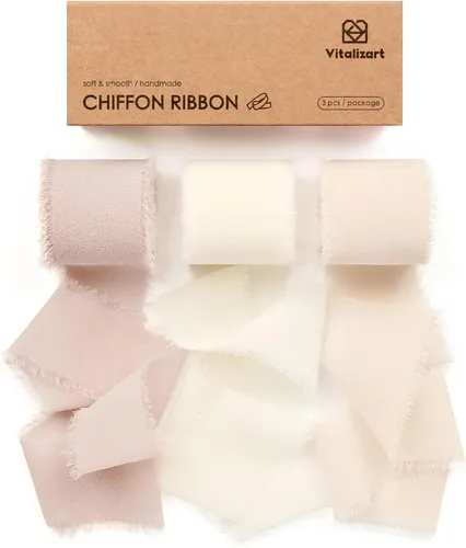 Miniatura 13 de Vitalizart Cinta de seda de gasa marrón hecha a mano con flecos de 1.5 pulgadas x 21 yardas, bordes deshilachados marrón y nude para invitaciones