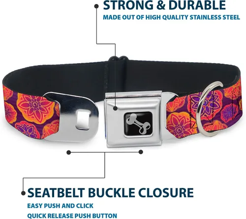 Miniatura 4 de buckle-down 13 – 18" Boho Mandala morados/Naranjas/PINKS perro collar HUESO, Wide pequeñas