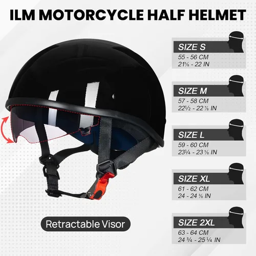 Miniatura 2 de ILM - Casco de motocicleta con protector solar, correa de liberación rápida, media cara, apto para crucero, scooter, DOT aprobado 883V