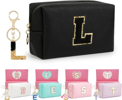Miniatura 32 de AIBFRID 2 piezas de bolsas de maquillaje iniciales para mujeres, regalos de cumpleaños para niñas de 4 5 6 7 8 9 10 11 12 años, bolsas de cosméticos