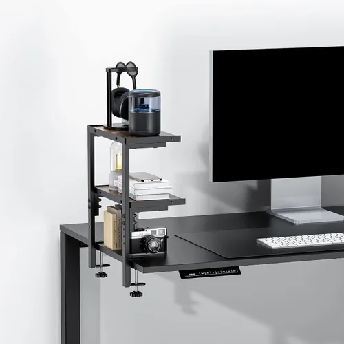 Miniatura 7 de Estante de escritorio de 2 niveles, almacenamiento expandible debajo del escritorio, estante de escritorio con abrazadera, accesorios de escritorio