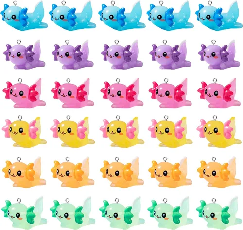 KJMYYXGS 30 dijes de resina de ajolote de animales para hacer joyas 3D Kawaii lindos colgantes de ajolote DIY para llaveros, manualidades, collares,