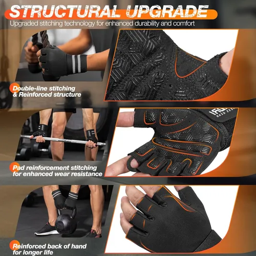 Miniatura 4 de SIMARI Guantes de gimnasio de entrenamiento para hombres y mujeres, guantes de levantamiento de pesas con soporte para muñeca, agarre de almohadilla