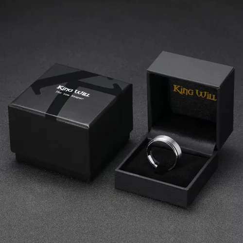 Miniatura 5 de King Will BASIC - Anillo de titanio negro para hombre, 0.315in, borde biselado pulido, acabado cepillado mate, juego de 2 piezas, Titanio, Sin
