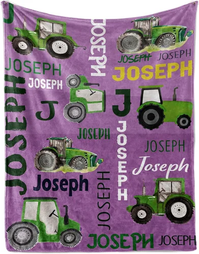 Miniatura 15 de Manta personalizada de tractores, nombre personalizado con diseño de camiones de tractor agrícola, manta de cama de franela de felpa suave