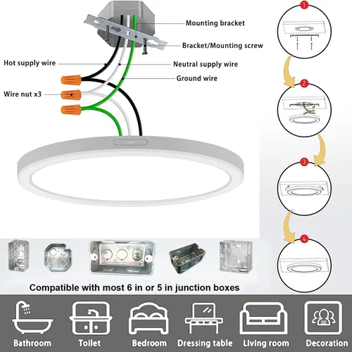 Miniatura 4 de ETL Lámpara de techo LED de 7 pulgadas, montaje empotrado, regulable, luz de techo plana redonda ultra delgada de 5000 K, luz diurna, lámpara de 3