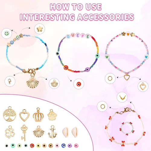 Miniatura 4 de QUEFE 62000 piezas 120 colores cuentas de semillas de vidrio para hacer joyas, cuentas mini de 2 mm con accesorios, kit de pulseras de amistad