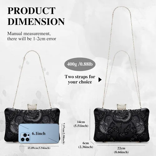 Miniatura 3 de Bolso de mano de novia vintage para mujer, con cuentas, estilo Gatsby, con cadena