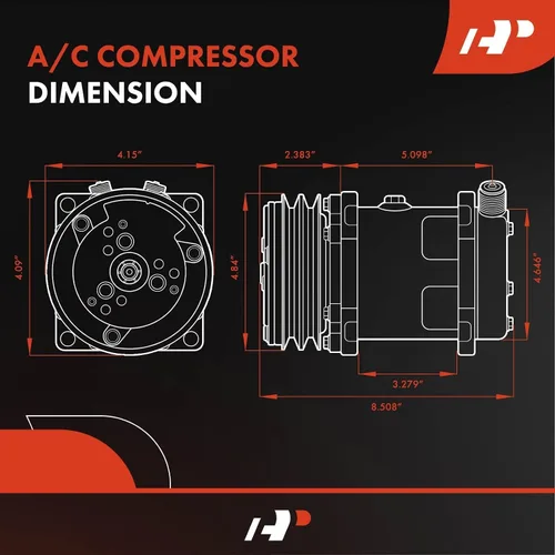 Miniatura 3 de A-Premium Compresor de aire acondicionado AC con embrague Compatible con Sanden 508, correa de 8 ranuras, cromado