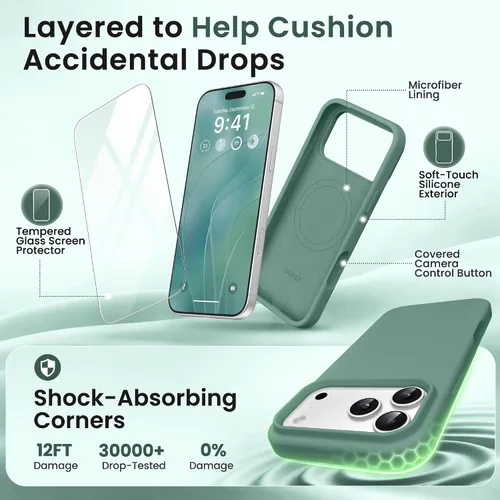 Miniatura 436 de GONEZ Funda de silicona para iPhone 15 Pro Max, compatible con Magsafe, protector de cámara + protector de pantalla, forro de microfibra suave