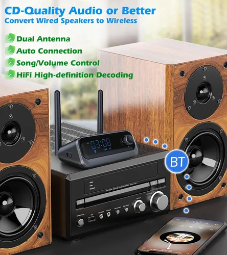 Miniatura 4 de KAIY Receptor Bluetooth para estéreo doméstico, adaptador de audio Bluetooth óptico y coaxial y AUX para amplificador y altavoces con cable