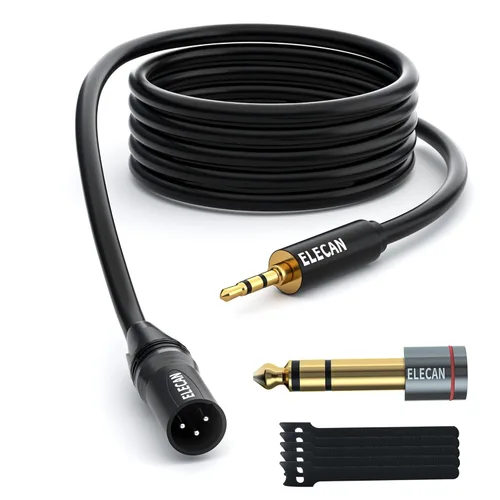 Miniatura 16 de Elecan Cable Auxiliar TRS Macho a XLR Macho de 3.5mm (1/8 Pulgada) de 4 Pies, Cable de Micrófono Estéreo Blindado Profesional Balanceado, Chapado