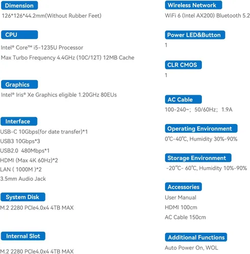 Miniatura 9 de Beelink Mini PC EQI12, Intel 12ª generación Core i5 1235U (10C/12T) hasta 4.4GHz, Mini computadora 32GB DDR4 RAM 500GB SSD, pantalla dual 4K, Dual