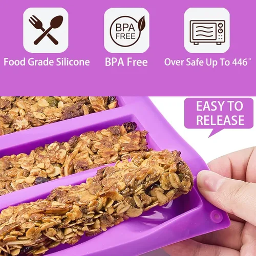 Miniatura 2 de Moldes rectangulares de silicona para barra de granola (8 cavidades), molde para hornear barras de chocolate de 1 pulgada de profundidad