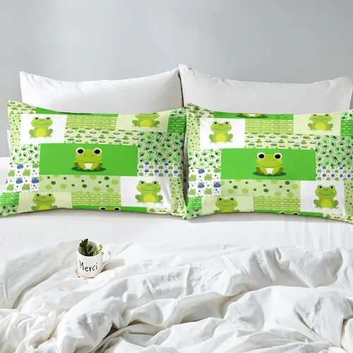 Miniatura 7 de Juego de ropa de cama de rana verde, funda de edredón de anfibios tropicales para niños, niñas, adolescentes, funda de edredón geométrica