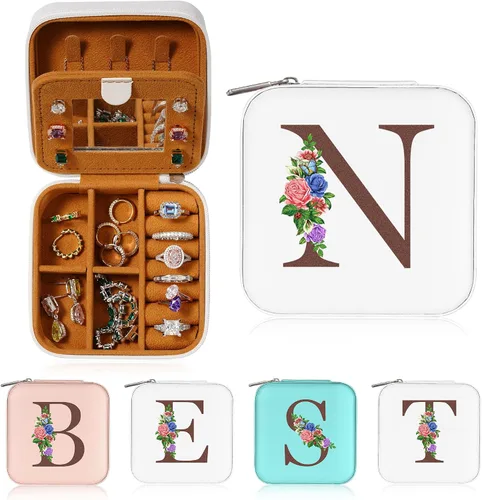 Yesteel Joyero con inicial, organizador de joyas, cajas de joyería para viajes, mejores amigas, regalos de cumpleaños para mujeres, regalos para