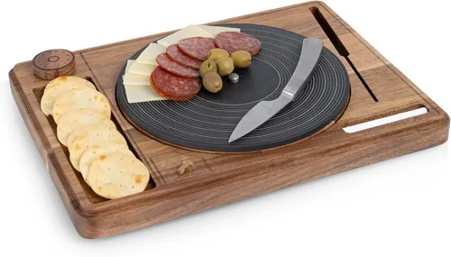 Miniatura 5 de PICNIC TIME Tabla giratoria para quesos con cuchillo, tablero de charcutería de disco de vinilo retro, bandeja giratoria Lazy Susan para servir