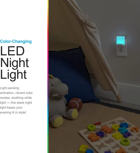 Miniatura 2 de GE 34693 - Luz de noche LED cambiante, modos de color blanco y vibrante, para enchufe, sensor de atardecer y amanecer, eficiencia energética
