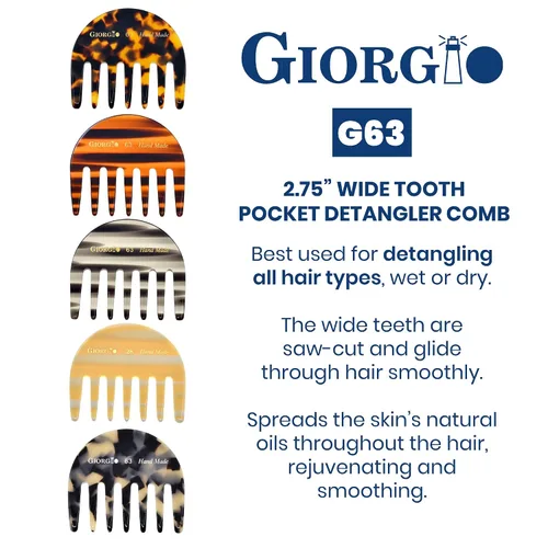 Miniatura 2 de Giorgio G63 Peine desenredante para mujeres - Dientes anchos, tamaño de bolsillo y para viajes para cabello grueso, mojado o seco. Cuidado diario