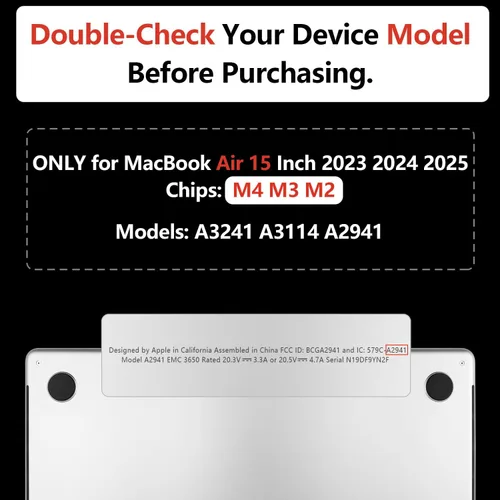 Miniatura 2 de TWOLSKOO Compatible con MacBook Air M4 de 15 pulgadas funda lanzamiento 2025-2023 M4 A3241 M3 A3114 M2 A2941, carcasa rígida de plástico y protector
