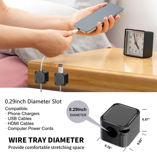 Miniatura 2 de Paquete de 6 soportes magnéticos para cables negros, clips adhesivos para cable de escritorio y automóvil, organizador de cables para mesita