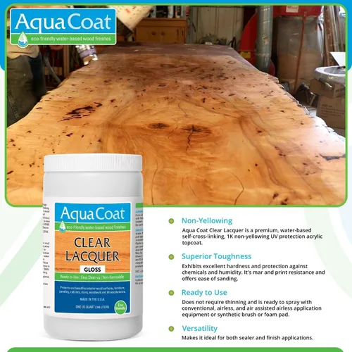 Miniatura 5 de Aqua Coat - Laca transparente con acabado brillante, autoreticulante, a base de agua de alta calidad para madera y plástico, secado rápido, no se