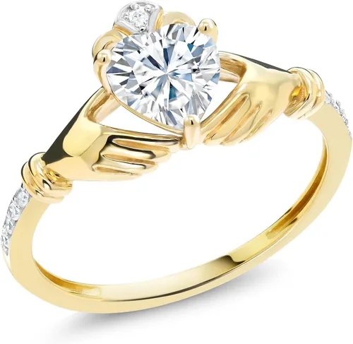 Miniatura 65 de Gem Stone King Anillo de compromiso claddagh celta irlandés de oro amarillo de 10 quilates con piedra preciosa en forma de corazón de 0.236 in