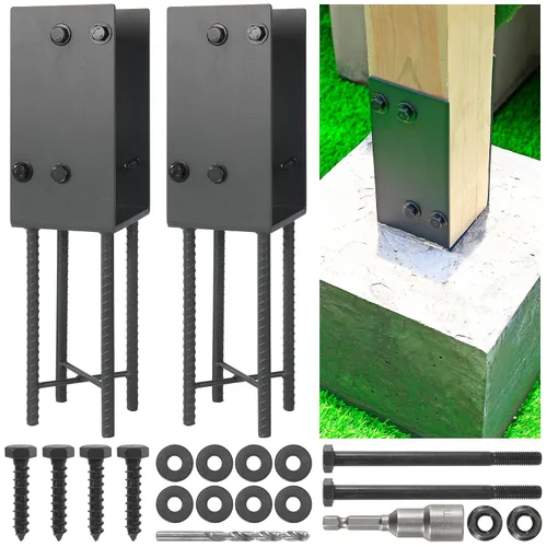Miniatura 10 de 4"x4" (Real 3.5"x3.5") Soporte de poste en U de acero inoxidable, anclaje de poste para hormigón húmedo, soporte de base de poste resistente