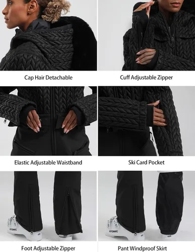 Miniatura 122 de GSOU SNOW Traje de esquí para mujer, traje de nieve delgado de una pieza, chaqueta de nieve, impermeable, resistente al viento, deportes al aire