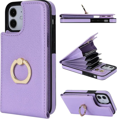Miniatura 9 de Folosu Funda compatible con iPhone 12 Mini con soporte para tarjetas, rotación de 360°, soporte de anillo de dedo con función atril, protección