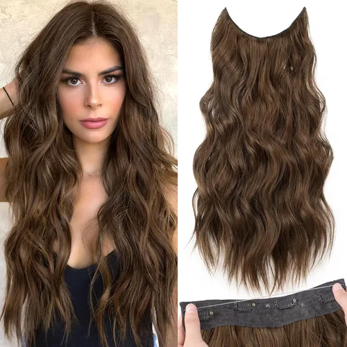 Miniatura 76 de KooKaStyle - Extensiones de cabello con hilo invisible, diadema transparente, ajustables, 4 clips fijadores, cabello largo y ondulado de 12